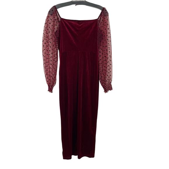 Shein Sweetheart Neck Contrast Dobby Mesh Lantern Sleeve Velvet Dress Medium - Picture 6 of 6